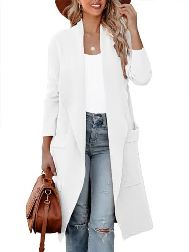 kinstell Damen Casual Langarm Open Front Knit Drapiert Lange Cardigan Jacken Sweater Mantel Blazer mit Taschen, elfenbeinfarben, S