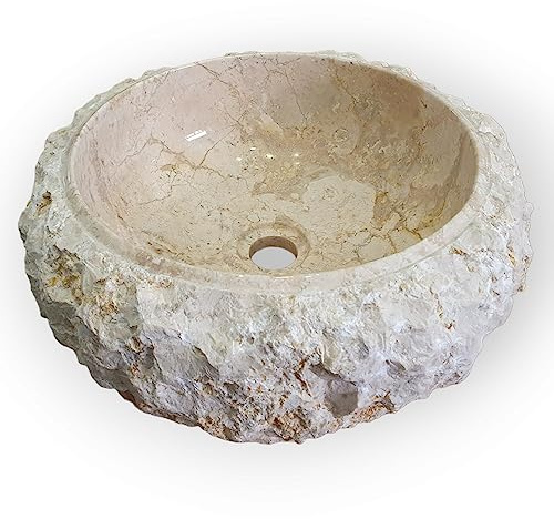Kinaree Lavabo da appoggio in marmo con pietra di rottura, 30 cm, in marmo chiaro
