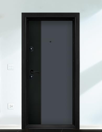 Porta blindata Portone Blindato Porta Ingresso 95x205 con Spioncino Serratura Grigio e Nero PL63 (interna sinistra)