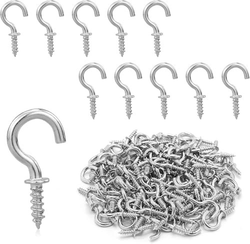 110 Pezzi ganci a vite in acciaio inox, 20mm ganci a vite per legno, vite occhielli gancio, 1/2 Pollice, argento, per pareti, soffitti, pannelli in legno, Interno, giardino