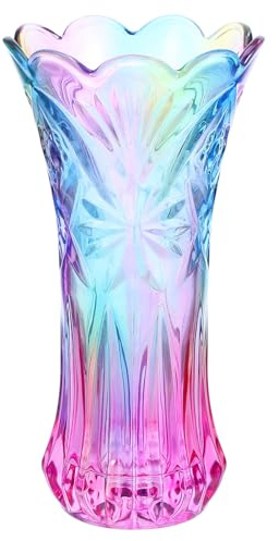 Didiseaon Rainbow Vase for Flowers: Glass Coloured Crystal Vase Unique Pink Flower And Plant Decorative Container Desktop Centerpieces Decor for Room