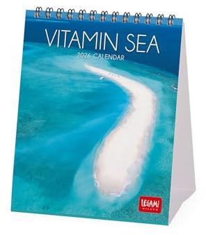 Legami - Calendario de Escritorio 2026, Vitamin Sea, 12 Meses y Planificador Anual, en 6 Idiomas, Signos del Zodiaco, Fiestas Internacionales, 12 X 14,5 Cm.