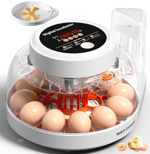 JELSVOP Upgraded Egg Incubator for Hatching Eggs, 12 Egg Capacity with Automatic Egg Turner, Temperature & Humidity Control, LED Egg Candler, Chick Incubator for Chicken, Duck & Quail Eggs