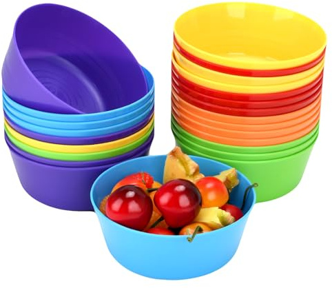 LYHLYA 24-Pack Plastic Bowls 10 oz, Microwave & Dishwasher Safe, 6 Vibrant Colors (4 Each), Lightweight Stackable Bowls for Cereal, Salad, Soup, Snacks, Party, Camping