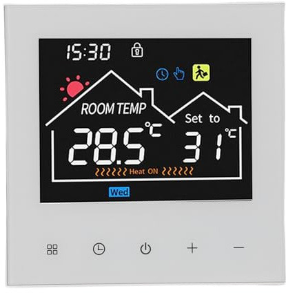 Cryfokt Pekskärm Thermostat, Compact PC ABS IP20 LCD Display Smart Thermostat för Hotell (Standard)