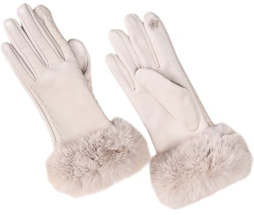 GFM® Women's Soft Faux Leather Ladies Gloves with Faux Fur Trim (GLOVES-JJ)(Style 2-Ivory Cream)(88-Ladies Gloves-MZ-DDH)