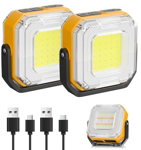 Globalink Foco LED Recargable, Focos LED Trabajo 1200LM, Lámparas Recargables para Camping, Foco de Bateria para Oficina, Obra, Taller Mecánico-Paquete de 2