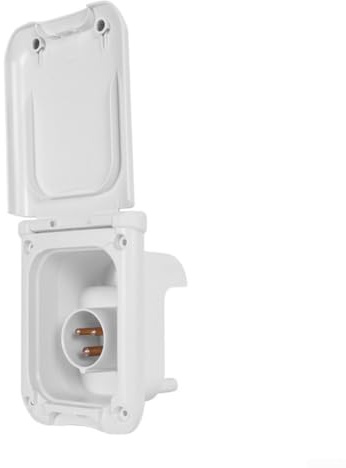 Marchfunny Enchufe de alimentación RV de 16 A con diseño impermeable y mecanismo de bloqueo dual con luz indicadora para un uso fiable en exteriores (blanco)