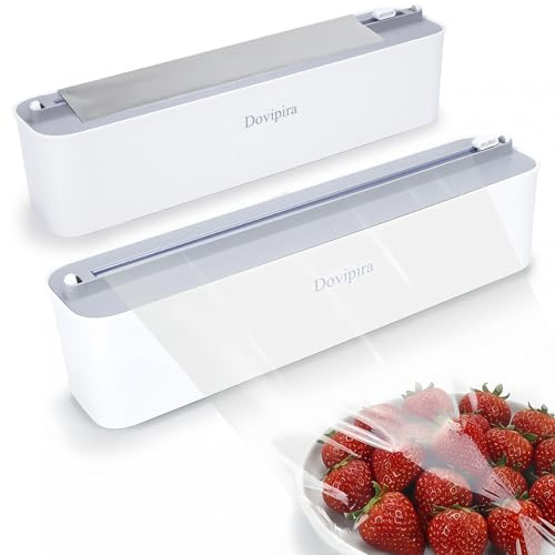 Dovipira 2 Pezzi Porta Pellicola e Alluminio Magnetico, Dimensione Grande Aggiornata Adatta per Pellicola Trasparente Fino a 32,5cm x 300m, Taglia e Dispenser Pellicola con Taglierina