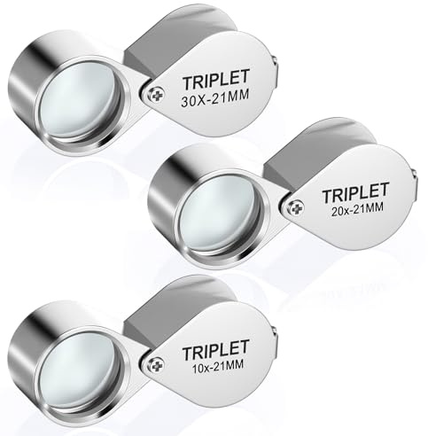 3 Pcs Jewelers Eye Loupe Set, 10X 20X 30X Pocket Jewelry Magnifier, Folding Design, Optical Glass Lens, Zinc Alloy Body, For Gems Coins Stamps Watches