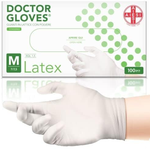 AIESI® Guanti in Lattice monouso con polvere uso medico DOCTOR GLOVES (Confezione da 100 pezzi) taglia M