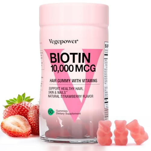 VEGEPOWER Biotin Gummies for Hair Growth 10000mcg - Vegan Biotin Vitamins Supports Healthy Hair, Skin and Nails, Hair Vitamin Gummy for Women & Men - Non-GMO, Chewable Supplement
