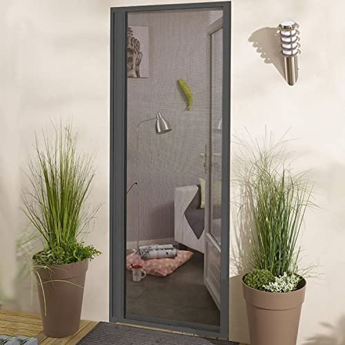 MADECOSTORE Moustiquaire Enroulable latérale en alu pour Porte et fenêtre - Gris Anthracite - L160 x H220cm