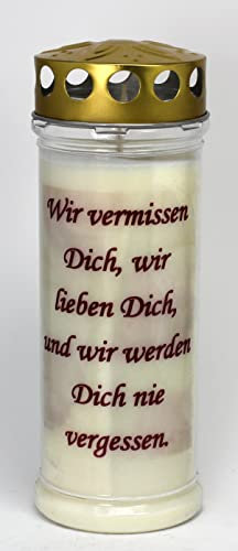 Grabkerze mit Spruch, (21x7,5 cm) Grablicht mit 7 Tage Brenndauer (3895), Hochwertige Trauerkerze, Edle Gedenkkerze aus Deutschland