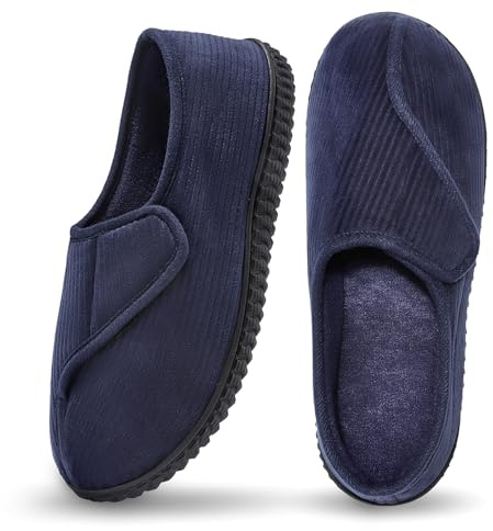 Git-up Diabetic Slippers Shoes for Men Arthritis Edema Adjustable Closure Toe Swollen Feet Slippers Memory Foam Comfy Bedroom House Indoor Outdoor Shoes, Blue UK/8