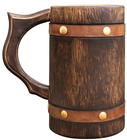 collectiblesBuy Rustic Medieval Wooden Beer Mug – Handmade Vintage Tankard Stein for Ale, Coffee & Mead | Eco-Friendly Drinkware Gift for Men, Groomsmen & Bar Decor