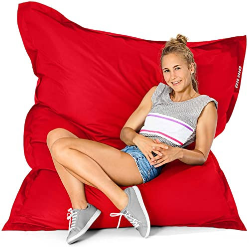 Green Bean© Outdoor Sitzsack 120x160cm 270 Liter Kinder & Erwachsene Bean Bag EPS Perlen Füllung Riesensitzsack Groß Liegekissen Waschbar Wetterfest Lounge Chair Sitzkissen Bodenkissen Rot