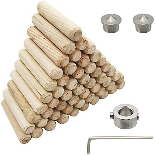 Holzdübel,CESFONJER 8mm Dübel Holz Set, 55 pcs Holzdübel, 2 pcs Dübelspitzen und 1pcs Bohrer Tiefenanschlag, mit Sechskantschlüssel für gerillte Rillen, Basteln, Heimwerken, Zimmerei