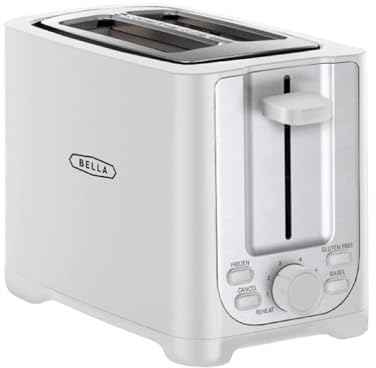 bella 2 Slice Toaster with Auto Shut Off - Extra Wide Slots & Removable Crumb Tray and Cancel, Defrost & Reheat Function - Toast Bread, Bagel & Waffle, White