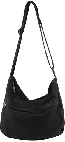 Canvas Casual Messenger Bag Hobo Crossbody Bag Canvas Shouder Tote Handbag for Women and Men, Black/565