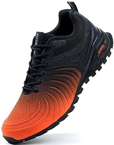 Kricely Mens Trail Running Shoes Breathable Lightweight Hiking Trekking Trainers Walking Shoes Orange 9