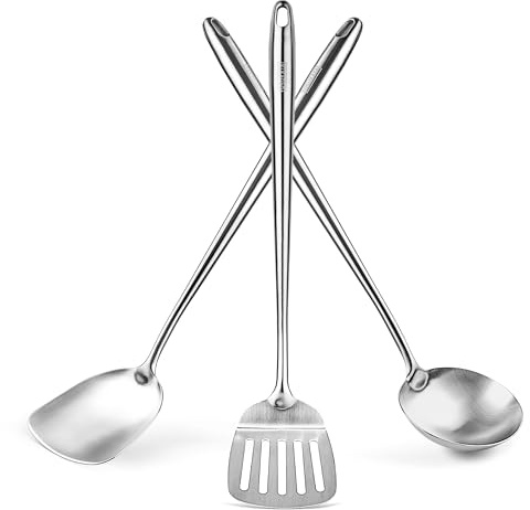 YOSUKATA Wokspatel, Wokslev Och Stekspade 43 Cm I Rostfritt Stål | Wok Spatel, Slev och Stekspatel Köksredskapsset - Matlagningsverktyg och Tillbehör - Högkvalitativa Wokverktyg - Woktillbehör