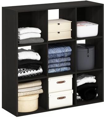 Furinno Pelli kubisk mångsidig kläd- och garderobsförvaring organiseringshylla, 9-kuber, espresso
