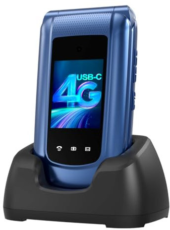CHAKEYAKE 4G Klapphandy Seniorenhandy mit Großen Tasten Handy, Dual-SIM Flip Mobiltelefon mit Ladestation | SOS Notruffunktion | Kurzwahl | FM-Radio|Taschenlampe | 2,4+1.77 Zoll Dual Farbdisplay- Blau