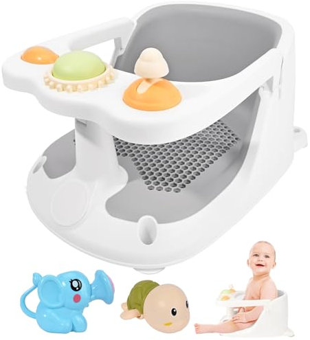 Bebamour Siège de bain bébé 6 mois+ enfant baignoire antidérapante siège de bain bébé avec jouets, Gris Nouveau