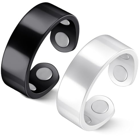 Jeracol 2 st magnetiska Calmara ringar för kvinnor med 4 x ultrastark magneter, 99 % kopparringar med presentask och justerbar storlek (svart och silver)