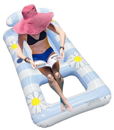 Îles de natation, chaise longue flottante, gonflable, pour piscine et lac, lit portable avec soutien de la nuque pour piscine, jardin, rivière et bateau