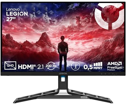 Lenovo Legion R27qe Gen 2 - Monitor Gaming QHD 27 (IPS, 200 Hz, 0.5 ms MPRT, 16:9, HDMI 2.1 + DP 1.4, AMD FreeSync Premium, VESA Adaptive Sync, Ajuste Inclinación/Altura/Pivote/Giro) - Negro