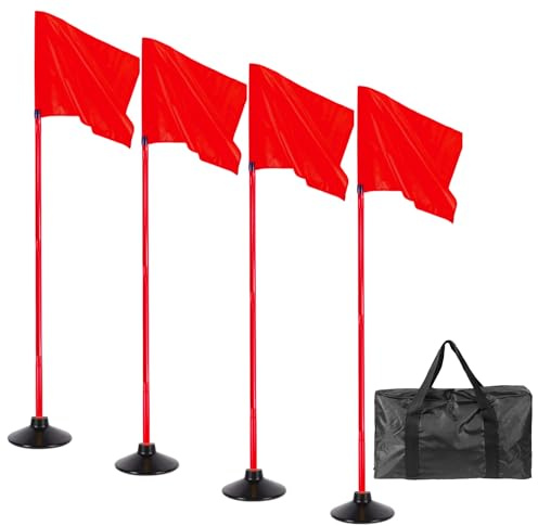 5FT Corner Flags for Soccer Field Set of 4 with Round Rubber Bases & Storage Bag, Adjustable Speed and Agility Training Equipment/Poles(Red)