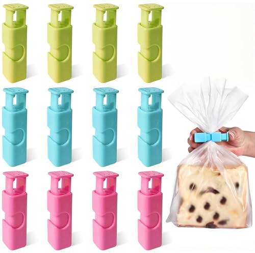 12 Pezzi Mollette per Sacchetti Alimenti, Clip Chiudi Pacchi Colorate per Sigillare Snack, Pane e Pasta, Chiusura Ermetica per Conservazione Cibi Freschi in Cucina e Freezer