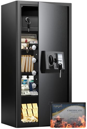 Caja fuerte de 95 litros con bolsillo para documentos ignífugo, caja fuerte para muebles para el hogar con caja de seguridad integrada para llaves, caja fuerte de pared, caja fuerte de seguridad para