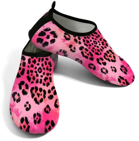 Glilade Chaussures aquatiques pour femme et homme - Chaussures de plage pour piscine, yoga, surf | Chaussures de natation pieds nus à séchage rapide antidérapantes pour la pêche, l'aviron, la rivière, le lac (léopard rose)