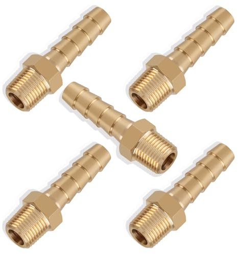 Boeray 5pcs Brass Hose Barb Fittings 1/4 Inch Barb to 1/8 Inch NPT Male Thread Air Hose Fittings Adapter Connector Water Fuel Air Line Fittings 1/4” Barb × 1/8” NPT Brass Fittings