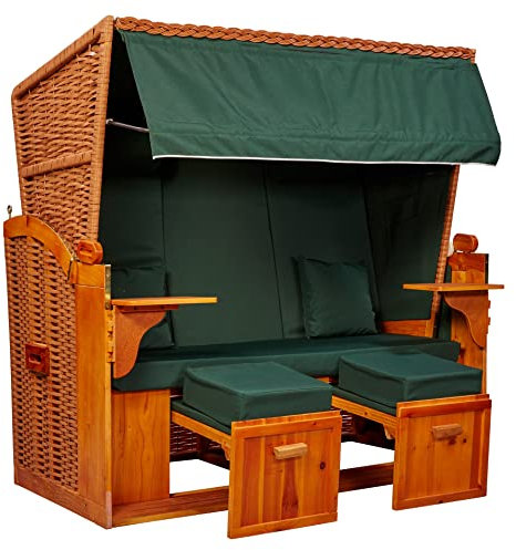 intergrill Strandschönheiten Strandkorb Gina Ostsee XXL | 2,5-Sitzer Grün | Mit Schutzhülle | Perfekt für Garten Terrasse Wintergarten Balkon