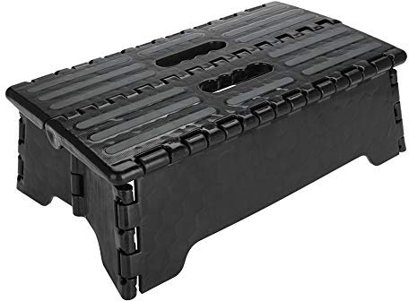 Taburete plegable portátil de escalón negro escalera para ancianos embarazadas de baño, uso de viaje, 38 x 21,5 x 13 cm