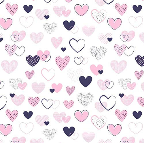 100x160cm Herz Herzen 100% Baumwolle Baumwollstoff Kinder Meterware Handwerken Nähen Stoff (Herz Rosa Pink Blau, 100x160cm (11,99€/m))