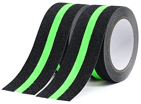 BOMEI PACK Nastro Adesivo Antiscivolo, Nastro di sicurezza con Nastro Luminoso, Nastro Fluorescente Adesivo Bagliore Nel Buio, Alta Trazione 2 PCS 50mmx5m Totale 10 metri
