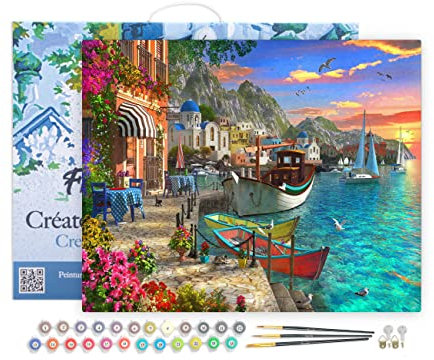 Figured'Art Peinture par Numéro Adulte avec Cadre Port fleuri - Activité Manuelle Kit de Loisir Créatif DIY Numéro d'Art Complet - 40x50cm toile tendue sur châssis