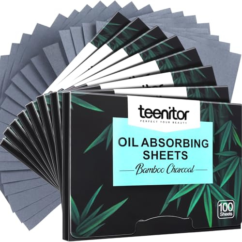 Teenitor 800 Counts Natural Bamboo Charcoal Blotting Paper for Oily Skin, Oil Blotting Sheets for Face Oil Absorbing Sheets for Women Men, Cosmetic Blotting Papers Oil Control Film, Large 10 x 7cm