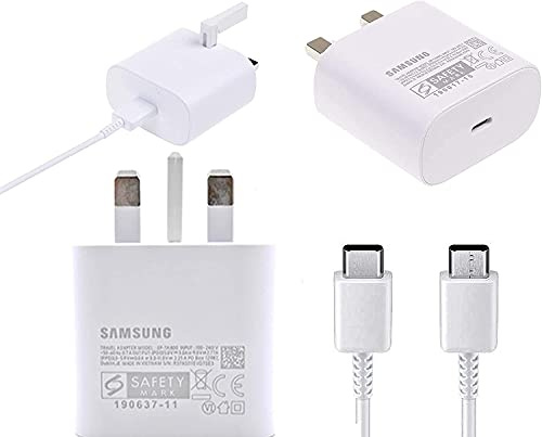Samsung 25W USB-C Super Fast UK Mains Wall Charger & Braided USB-C Cable for Galaxy A23, A25, A05s, A15 & A15 5G