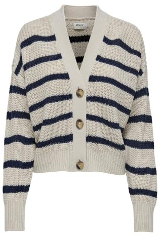 ONLY ONLCAROLNICE Stripe Cardigan KNT Noos, Suéter cárdigan Mujer, Pumice Stone/Stripes:Navy Blazer,