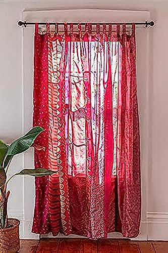 Handmade Indian Silk Sari Curtain – Boho Patchwork Drapes, Vintage Recycled Fabric, 1 Panel, 40 x 84 Inch – Ethnic Window Decor for Living Room, Bedroom