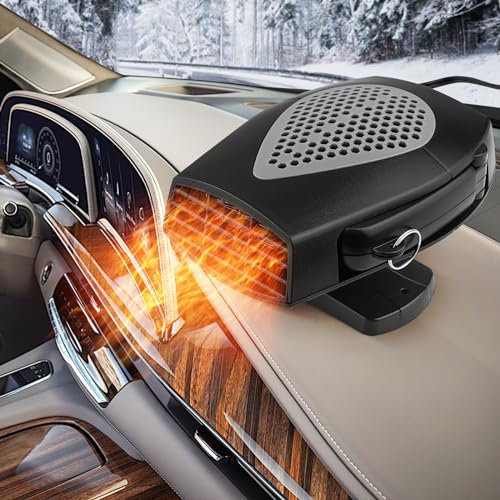 SSinaaes Portable Car Heater, 12V Car Heater Defroster, Plug In Heaters Fan 150W 2 In 1 Modes Heating and Cooling for Fast Heating Defrost Defogger and Car Windscreen Fan Cigarette Lighter (XF-D5003)