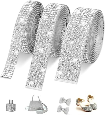 Nastri Decorativi In Cristallo di Diamante,3 Rotoli Nastro Diamanti Decorativi con Strass di Cristallo Argentato Strisce di Strass di Cristallo Nastro di Strass per Artigianato Artistico Decorazione
