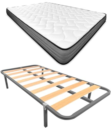 Somnia Descanso - Cama Completa con Colchón Hawai (Cara Invierno/Verano) + Somier Basic con 4 Patas Abrazadera, 90 x 190