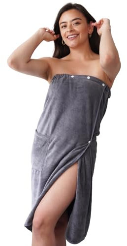 Efforest Bademantel Damen Saunahandtuch Badeponcho - Morgenmantel Damen Leicht Saunakilt - Großes Badetuch Handtuchkleid mit Druckknöpfen - Sauna Frottee Tuch (Size: 46-52)